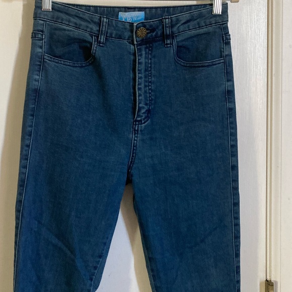 🌞Mumu Blue Medium Wash Hi Rise Flare Large Bell Bottom Raw Hem Denim Jean’sA216 - Picture 8 of 10